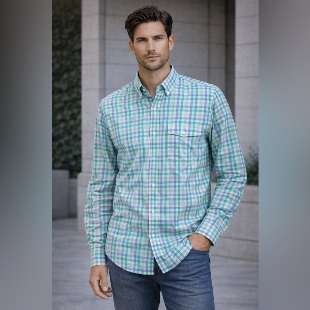 St. John's Bay Blue and Green Plaid Shirt